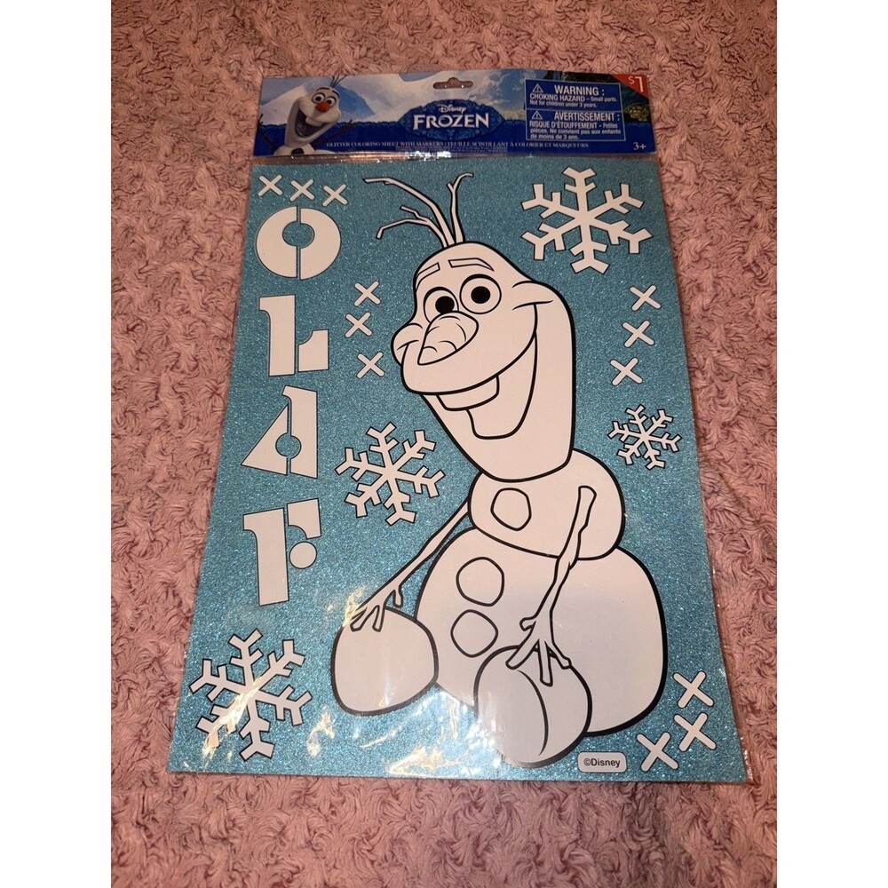 Disney Frozen Olaf Glitter Coloring Sheet W/ Markers 11in x 15in Blue Sparkle